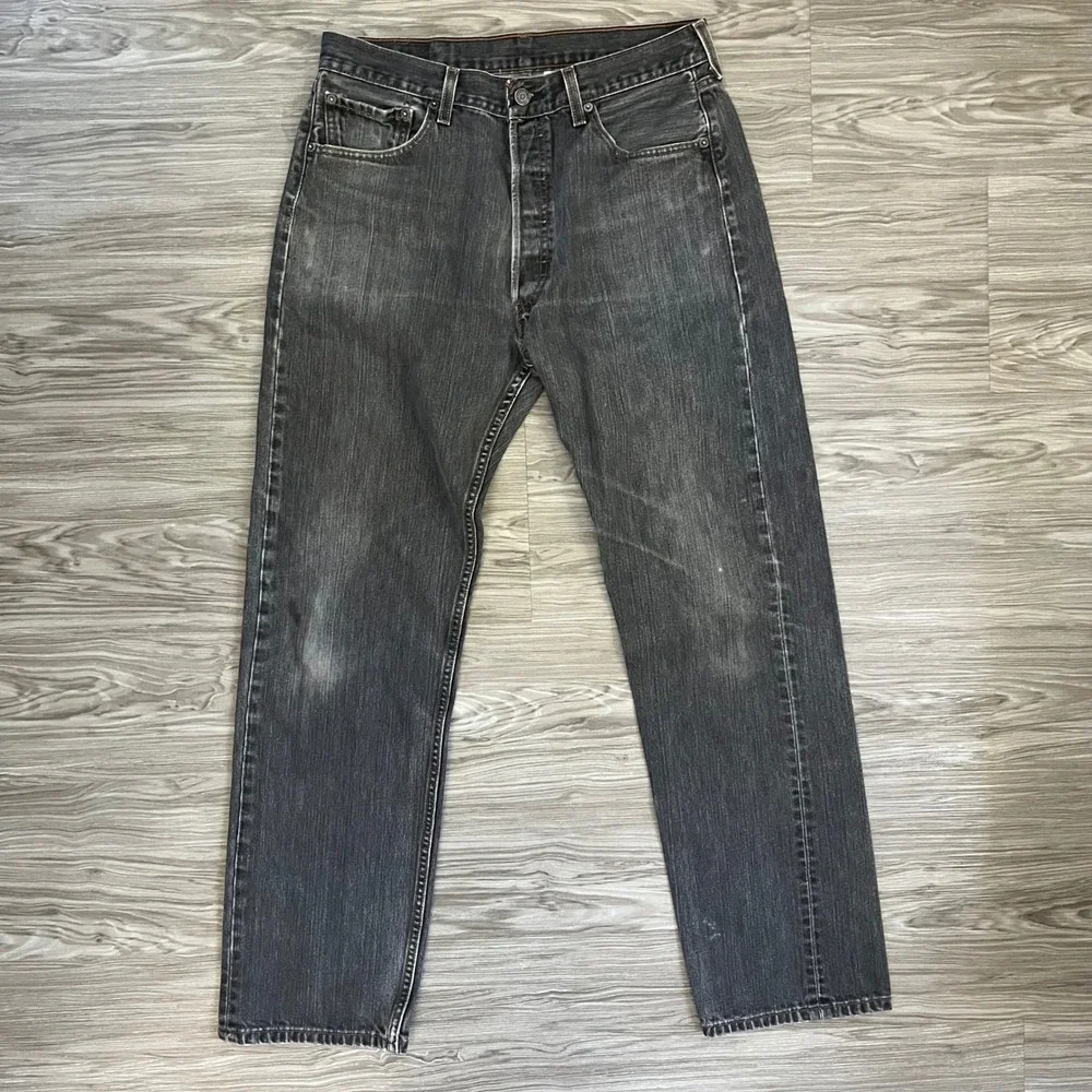 Levis 501XX Mens Faded Black Straight Leg Button Fly Denim Jeans W35 L36